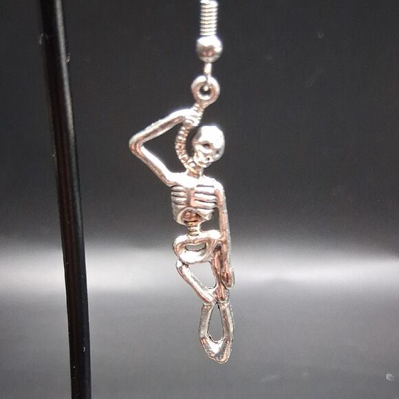 Silver Skeleton Dangle Earrings - Picture 3 of 4